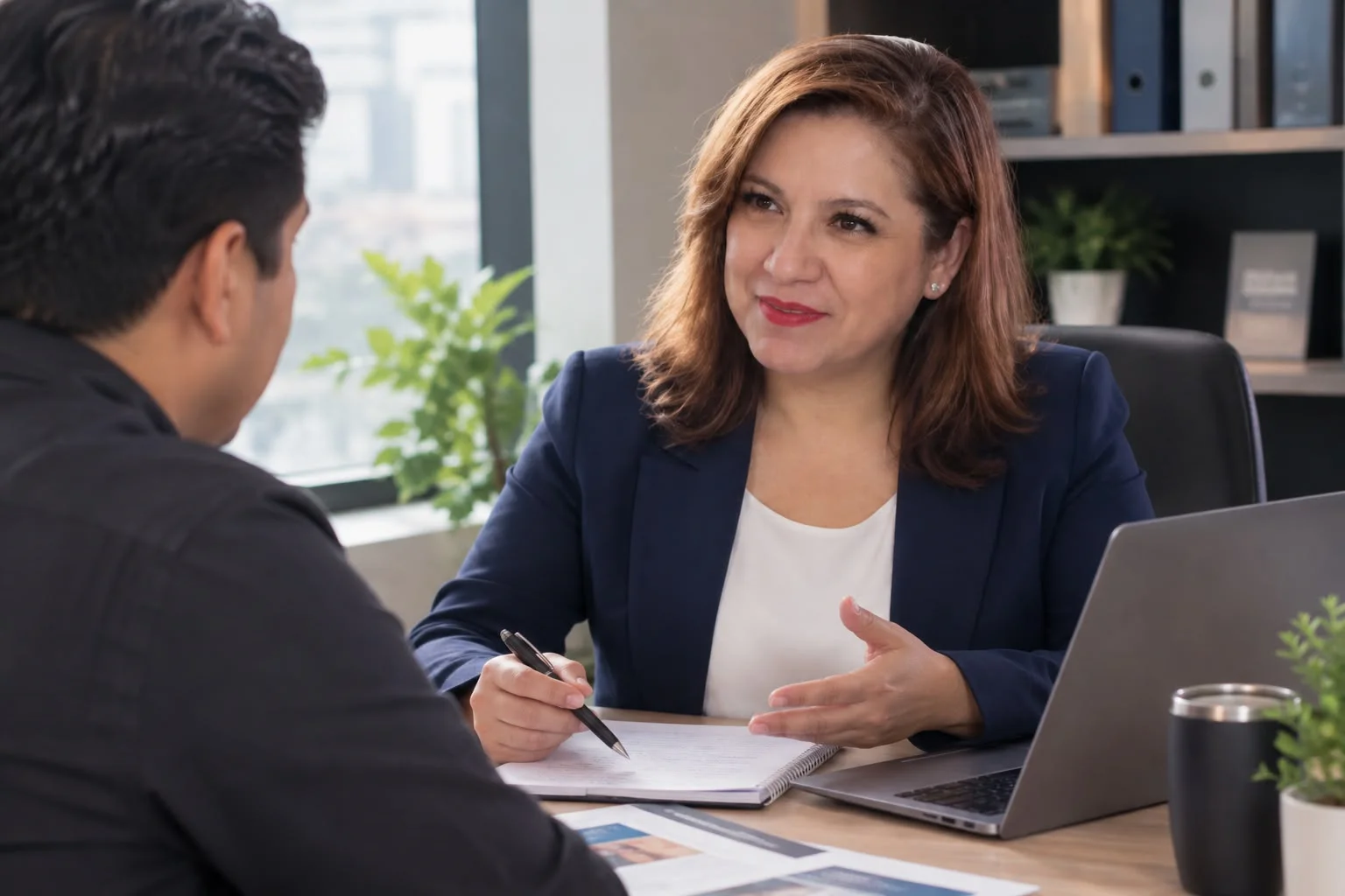 Norma Escobar revisando una situación fiscal con un cliente