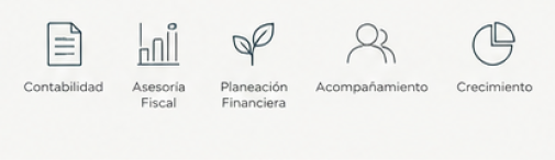 Áreas de servicio: contabilidad, asesoría fiscal, planeación financiera, acompañamiento y crecimiento